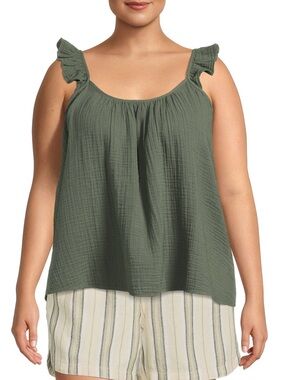 Terra & Sky Olive Green Ruffle Strap Tank